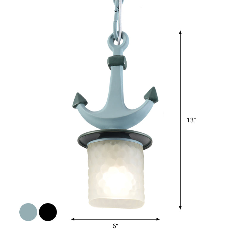 Cylinder/Flared Down Lighting Simple Dimpled Glass 1-Light 6"/13" W Nursery Hanging Lamp in Black/Blue Clearhalo 'Ceiling Lights' 'Glass shade' 'Glass' 'Pendant Lights' 'Pendants' Lighting' 1867803