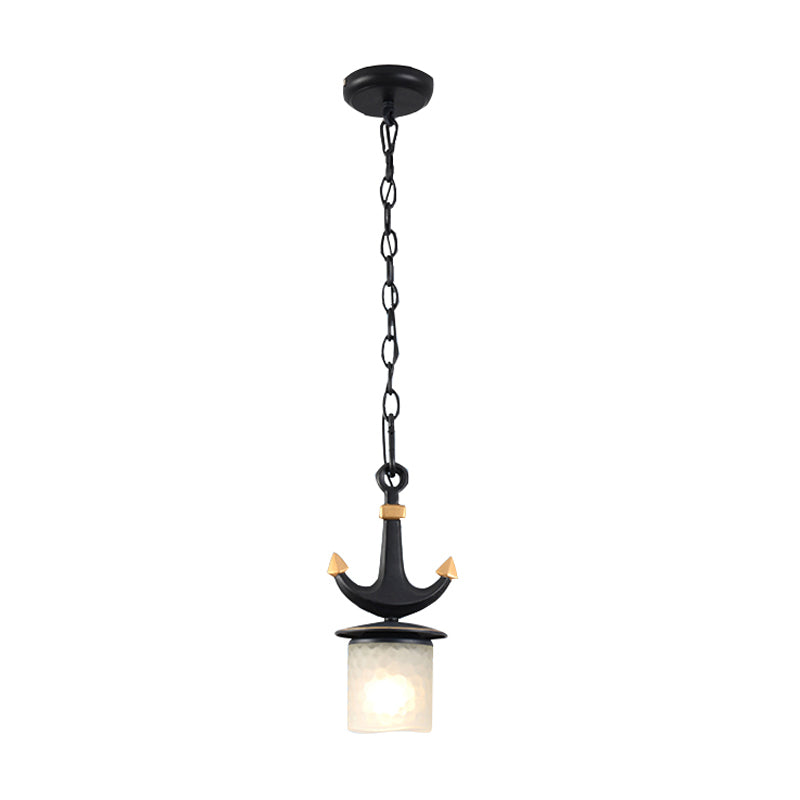 Cylinder/Flared Down Lighting Simple Dimpled Glass 1-Light 6"/13" W Nursery Hanging Lamp in Black/Blue Clearhalo 'Ceiling Lights' 'Glass shade' 'Glass' 'Pendant Lights' 'Pendants' Lighting' 1867806