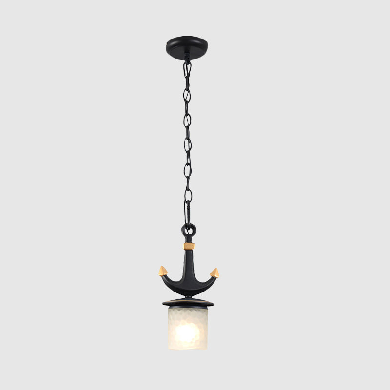 Cylinder/Flared Down Lighting Simple Dimpled Glass 1-Light 6"/13" W Nursery Hanging Lamp in Black/Blue Clearhalo 'Ceiling Lights' 'Glass shade' 'Glass' 'Pendant Lights' 'Pendants' Lighting' 1867807