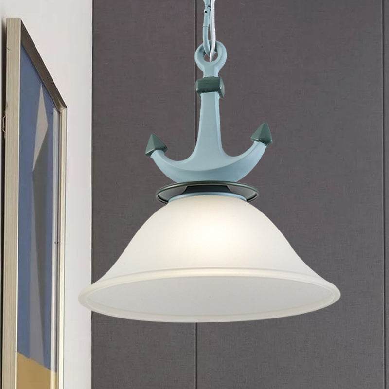 Cylinder/Flared Down Lighting Simple Dimpled Glass 1-Light 6"/13" W Nursery Hanging Lamp in Black/Blue Blue 13" Clearhalo 'Ceiling Lights' 'Glass shade' 'Glass' 'Pendant Lights' 'Pendants' Lighting' 1867808