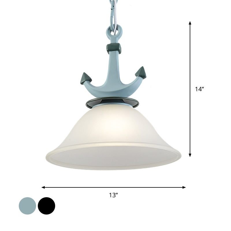 Cylinder/Flared Down Lighting Simple Dimpled Glass 1-Light 6"/13" W Nursery Hanging Lamp in Black/Blue Clearhalo 'Ceiling Lights' 'Glass shade' 'Glass' 'Pendant Lights' 'Pendants' Lighting' 1867812
