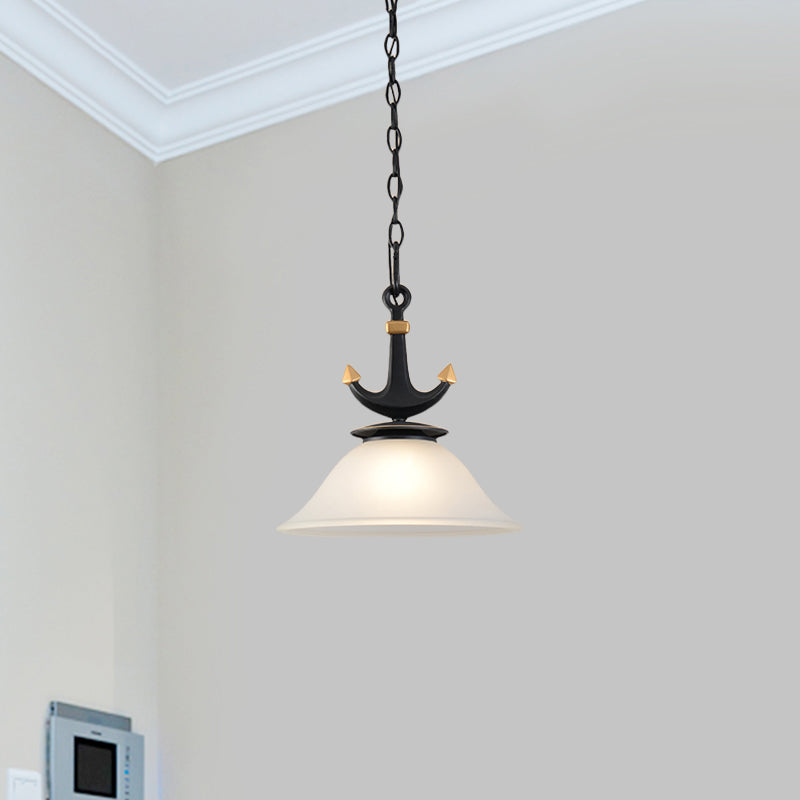 Cylinder/Flared Down Lighting Simple Dimpled Glass 1-Light 6"/13" W Nursery Hanging Lamp in Black/Blue Black 13" Clearhalo 'Ceiling Lights' 'Glass shade' 'Glass' 'Pendant Lights' 'Pendants' Lighting' 1867813