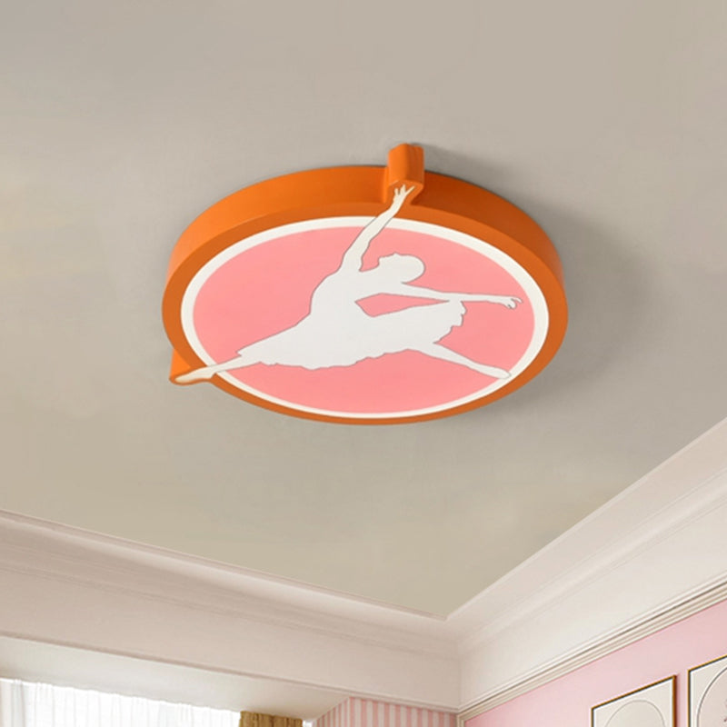 Circle Acrylic Ceiling Mounted Light Kids Pink/Yellow/Blue LED Flushmount Lighting with Ballet Girl Design Orange Clearhalo 'Ceiling Lights' 'Close To Ceiling Lights' 'Close to ceiling' 'Flush mount' Lighting' 1867821