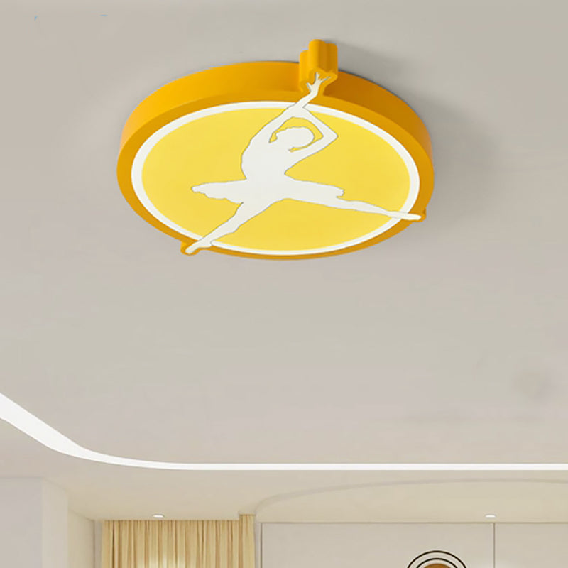 Circle Acrylic Ceiling Mounted Light Kids Pink/Yellow/Blue LED Flushmount Lighting with Ballet Girl Design Yellow Clearhalo 'Ceiling Lights' 'Close To Ceiling Lights' 'Close to ceiling' 'Flush mount' Lighting' 1867825