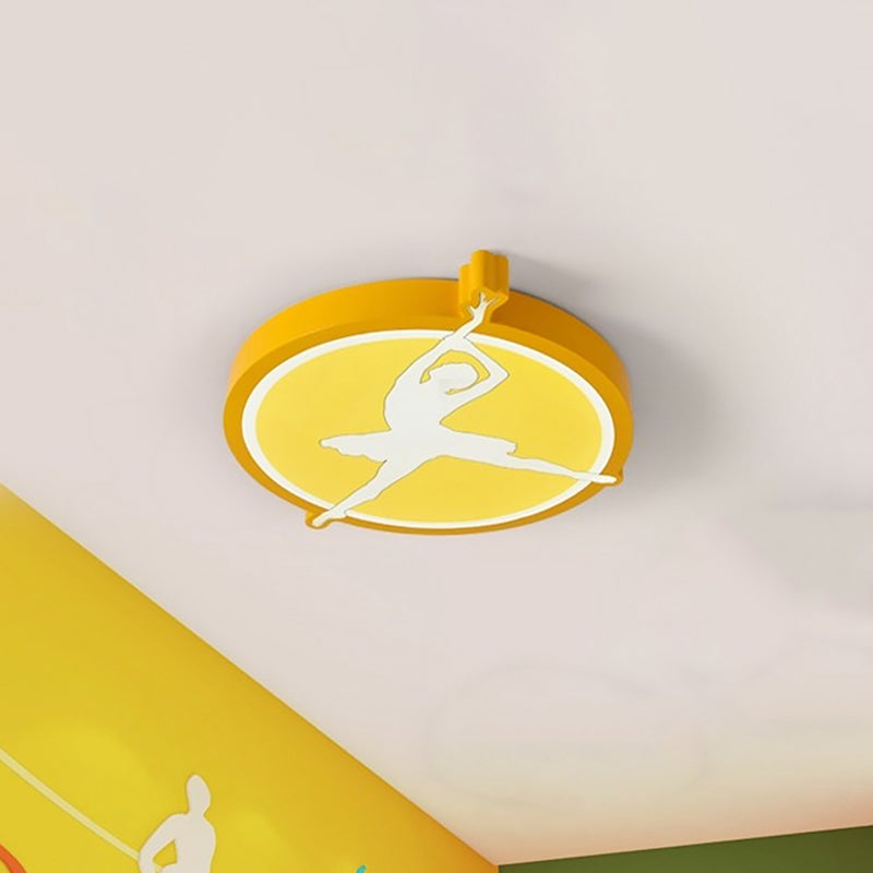 Circle Acrylic Ceiling Mounted Light Kids Pink/Yellow/Blue LED Flushmount Lighting with Ballet Girl Design Clearhalo 'Ceiling Lights' 'Close To Ceiling Lights' 'Close to ceiling' 'Flush mount' Lighting' 1867826