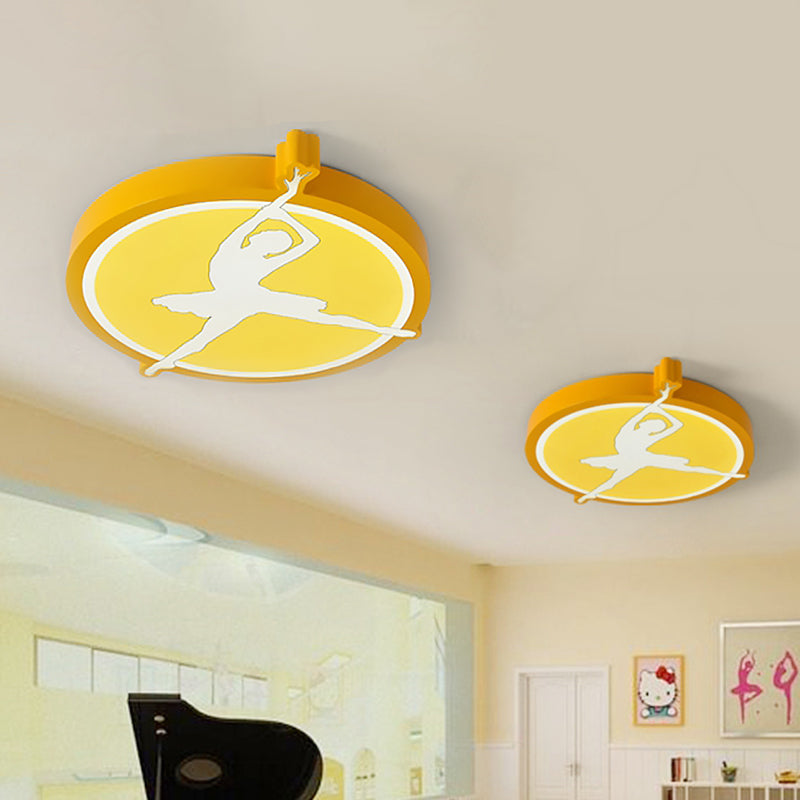 Circle Acrylic Ceiling Mounted Light Kids Pink/Yellow/Blue LED Flushmount Lighting with Ballet Girl Design Clearhalo 'Ceiling Lights' 'Close To Ceiling Lights' 'Close to ceiling' 'Flush mount' Lighting' 1867827