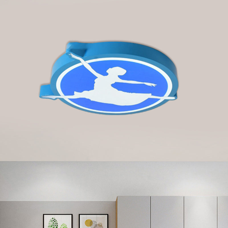 Circle Acrylic Ceiling Mounted Light Kids Pink/Yellow/Blue LED Flushmount Lighting with Ballet Girl Design Clearhalo 'Ceiling Lights' 'Close To Ceiling Lights' 'Close to ceiling' 'Flush mount' Lighting' 1867831