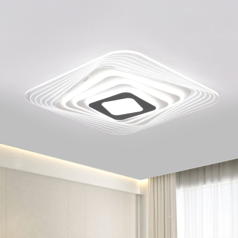 LED Bedroom Ceiling Lighting Simplicity White Flush Mount Fixture with Stacked Triangle/Square/Hexagon Acrylic Shade White Square Clearhalo 'Ceiling Lights' 'Close To Ceiling Lights' 'Close to ceiling' 'Flush mount' Lighting' 1867833