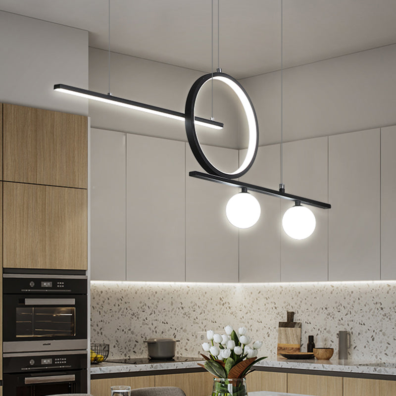 Bar and Circle Suspension Light Modernist Metal Dining Room LED Island Lighting Ideas in Black/White Black Clearhalo 'Ceiling Lights' 'Island Lights' Lighting' 1867869