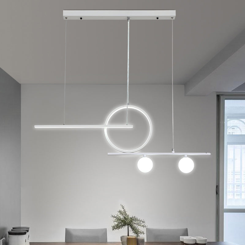 Bar and Circle Suspension Light Modernist Metal Dining Room LED Island Lighting Ideas in Black/White White Clearhalo 'Ceiling Lights' 'Island Lights' Lighting' 1867873