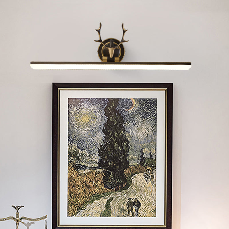 Strip Vanity Sconce Light Modernism Metal Black/Gold LED Wall Lamp Fixture with Antler Arm Black Clearhalo 'Cast Iron' 'Glass' 'Industrial' 'Modern wall lights' 'Modern' 'Tiffany' 'Traditional wall lights' 'Vanity Lights' 'Wall Lights' Lighting' 1867885