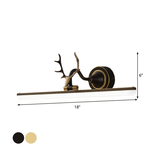 Strip Vanity Sconce Light Modernism Metal Black/Gold LED Wall Lamp Fixture with Antler Arm Clearhalo 'Cast Iron' 'Glass' 'Industrial' 'Modern wall lights' 'Modern' 'Tiffany' 'Traditional wall lights' 'Vanity Lights' 'Wall Lights' Lighting' 1867888
