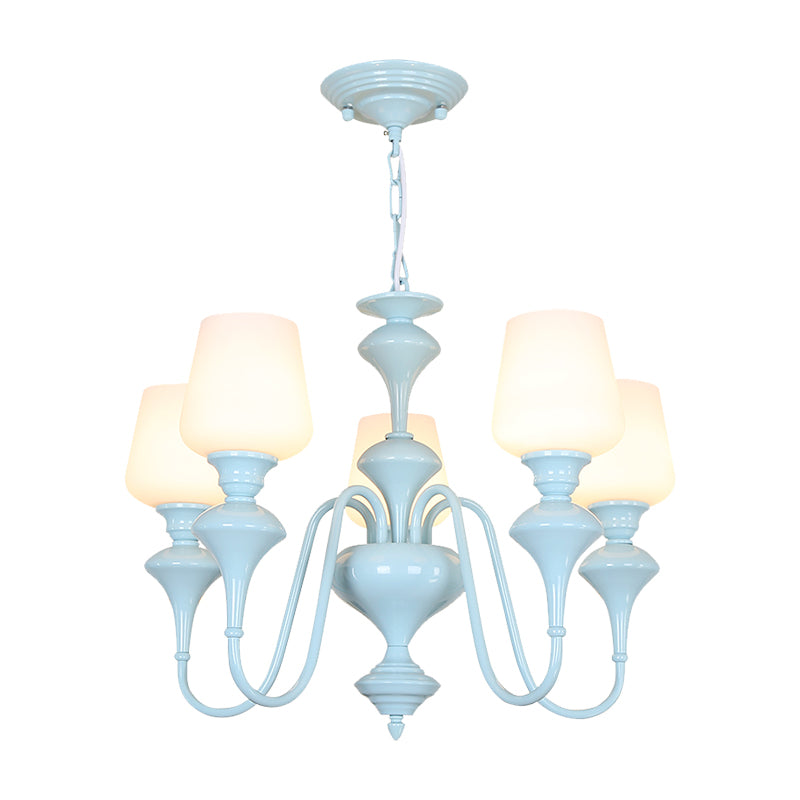 Nordic Style Blue Chandelier Cylinder Shade Metal Hanging Light for Study Room Clearhalo 'Ceiling Lights' 'Chandeliers' Lighting' options 186789