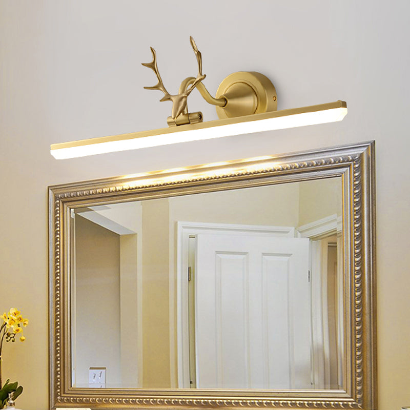 Strip Vanity Sconce Light Modernism Metal Black/Gold LED Wall Lamp Fixture with Antler Arm Clearhalo 'Cast Iron' 'Glass' 'Industrial' 'Modern wall lights' 'Modern' 'Tiffany' 'Traditional wall lights' 'Vanity Lights' 'Wall Lights' Lighting' 1867890