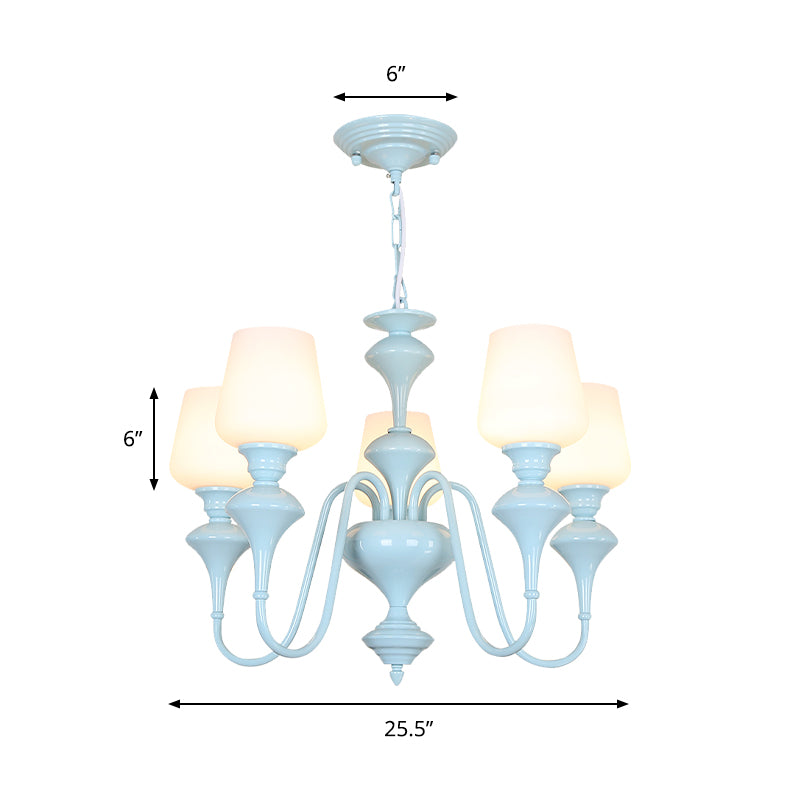 Nordic Style Blue Chandelier Cylinder Shade Metal Hanging Light for Study Room Clearhalo 'Ceiling Lights' 'Chandeliers' Lighting' options 186790