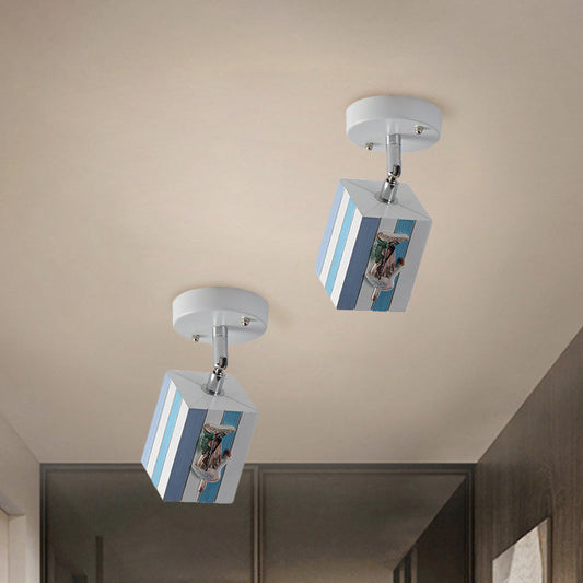 Clearhalo Resin cubic ceiling light modern 1-bright - Sky Blue - Clearhalo - 'Ceiling Lights' - 'Close To Ceiling Lights' - 'Close to ceiling' - 'Semi-flushmount' - Lighting' - 1867922_f45b7dd1-73c4-42df-bdb8-fada53fe8819