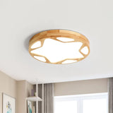 16"/19.5" W Round Ceiling Lighting Minimalist Wood LED Beige Flush Lamp with Star Design in Warm/White/Natural Light Clearhalo 'Ceiling Lights' 'Close To Ceiling Lights' 'Close to ceiling' 'Flush mount' Lighting' 1867941