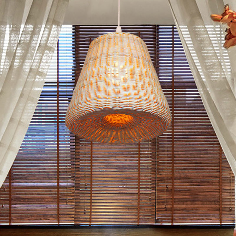 Farmhouse Woven Conic Pendant Light Rattan 1 Bulb Restaurant Suspended Lighting Fixture in Beige Beige Clearhalo 'Ceiling Lights' 'Pendant Lights' 'Pendants' Lighting' 1867949_097e35d8-c72c-4015-8c3b-41f0fdceda5f