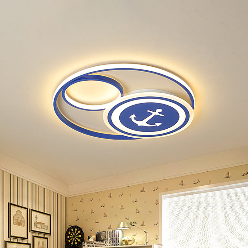 Disk Flush Ceiling Light Mediterranean Acrylic 16"/19.5" W LED Blue Flushmount Lighting in Warm/White Light for Kids Room Blue Clearhalo 'Ceiling Lights' 'Close To Ceiling Lights' 'Close to ceiling' 'Flush mount' Lighting' 1867978