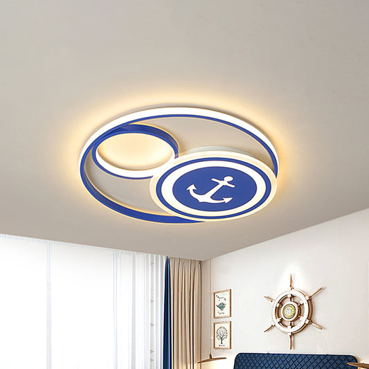 Disk Flush Ceiling Light Mediterranean Acrylic 16"/19.5" W LED Blue Flushmount Lighting in Warm/White Light for Kids Room Clearhalo 'Ceiling Lights' 'Close To Ceiling Lights' 'Close to ceiling' 'Flush mount' Lighting' 1867979