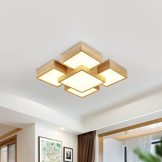 Beige Square Flush Mount Light Fixture Modernist 26"/31.5" Width LED Wood Ceiling Lighting Beige 26" Clearhalo 'Ceiling Lights' 'Close To Ceiling Lights' 'Close to ceiling' 'Flush mount' Lighting' 1867996