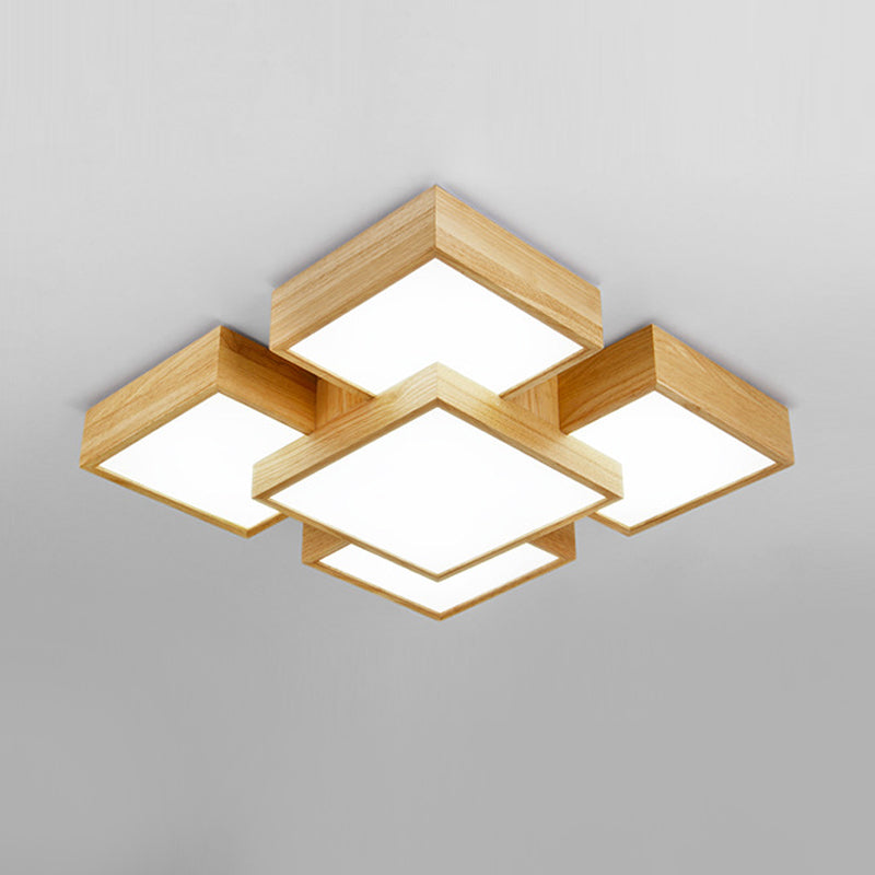 Beige Square Flush Mount Light Fixture Modernist 26"/31.5" Width LED Wood Ceiling Lighting Clearhalo 'Ceiling Lights' 'Close To Ceiling Lights' 'Close to ceiling' 'Flush mount' Lighting' 1867998