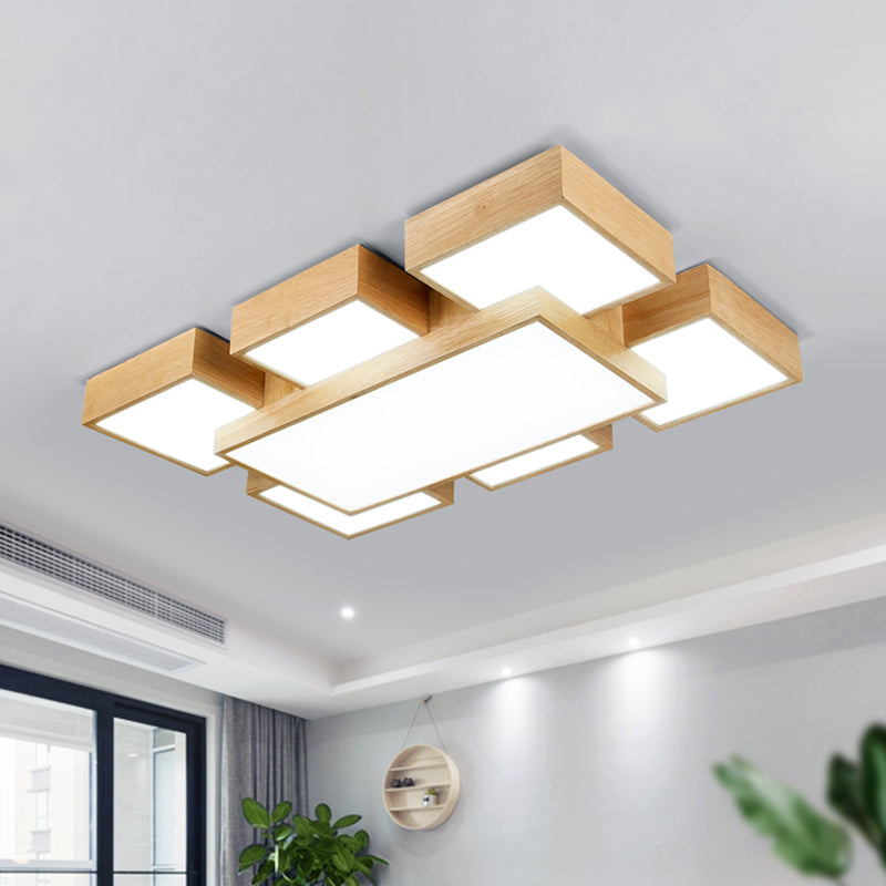 Beige Square Flush Mount Light Fixture Modernist 26"/31.5" Width LED Wood Ceiling Lighting Clearhalo 'Ceiling Lights' 'Close To Ceiling Lights' 'Close to ceiling' 'Flush mount' Lighting' 1868001