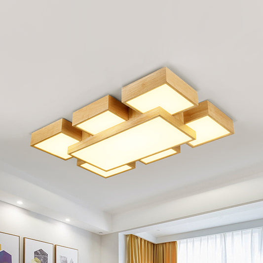 Beige Square Flush Mount Light Fixture Modernist 26"/31.5" Width LED Wood Ceiling Lighting Clearhalo 'Ceiling Lights' 'Close To Ceiling Lights' 'Close to ceiling' 'Flush mount' Lighting' 1868002