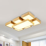 Beige Square Flush Mount Light Fixture Modernist 26"/31.5" Width LED Wood Ceiling Lighting Clearhalo 'Ceiling Lights' 'Close To Ceiling Lights' 'Close to ceiling' 'Flush mount' Lighting' 1868002