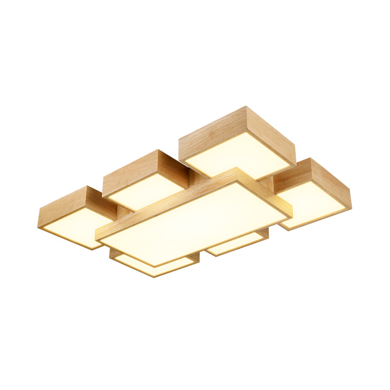 Beige Square Flush Mount Light Fixture Modernist 26"/31.5" Width LED Wood Ceiling Lighting Clearhalo 'Ceiling Lights' 'Close To Ceiling Lights' 'Close to ceiling' 'Flush mount' Lighting' 1868003