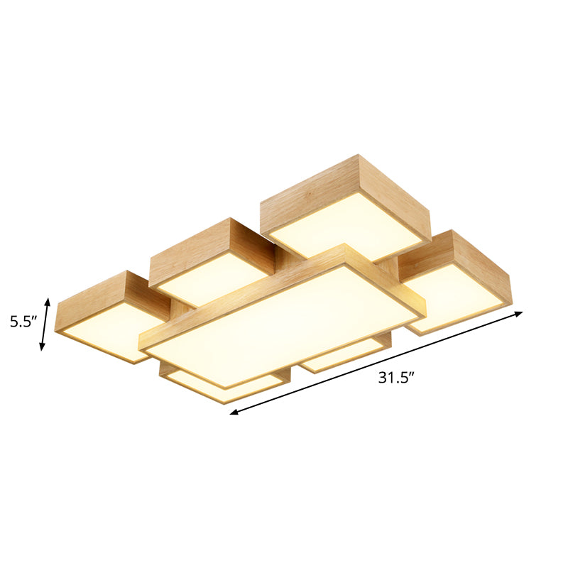 Beige Square Flush Mount Light Fixture Modernist 26"/31.5" Width LED Wood Ceiling Lighting Clearhalo 'Ceiling Lights' 'Close To Ceiling Lights' 'Close to ceiling' 'Flush mount' Lighting' 1868004