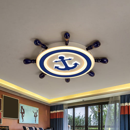 21.5"/25.5" Wide Rudder Metallic Ceiling Lamp Children Style LED Blue Flush Mount Light Fixture Blue Clearhalo 'Ceiling Lights' 'Close To Ceiling Lights' 'Close to ceiling' 'Flush mount' Lighting' 1868042