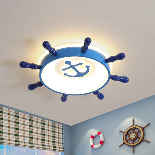 Acrylic Anchor Flush Mount Lighting Nautical LED Blue Ceiling Flush with Rudder Design Clearhalo 'Ceiling Lights' 'Close To Ceiling Lights' 'Close to ceiling' 'Flush mount' Lighting' 1868057