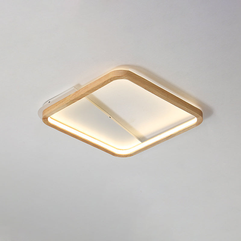 Wood Square/Rectangle Frame Flush Light Simplicity LED Ceiling Mounted Fixture in Beige, 13"/17"/21" Length Clearhalo 'Ceiling Lights' 'Close To Ceiling Lights' 'Close to ceiling' 'Flush mount' Lighting' 1868062