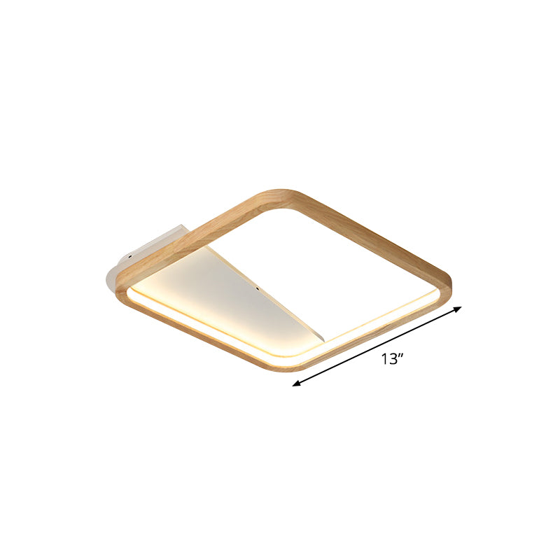 Wood Square/Rectangle Frame Flush Light Simplicity LED Ceiling Mounted Fixture in Beige, 13"/17"/21" Length Clearhalo 'Ceiling Lights' 'Close To Ceiling Lights' 'Close to ceiling' 'Flush mount' Lighting' 1868063