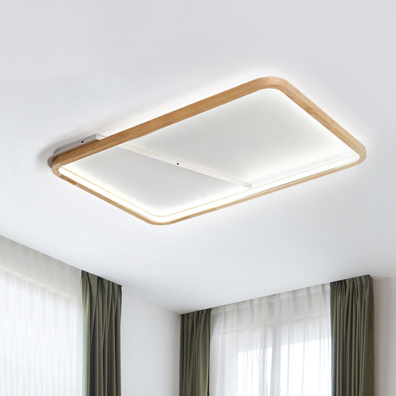 Wood Square/Rectangle Frame Flush Light Simplicity LED Ceiling Mounted Fixture in Beige, 13"/17"/21" Length Clearhalo 'Ceiling Lights' 'Close To Ceiling Lights' 'Close to ceiling' 'Flush mount' Lighting' 1868067