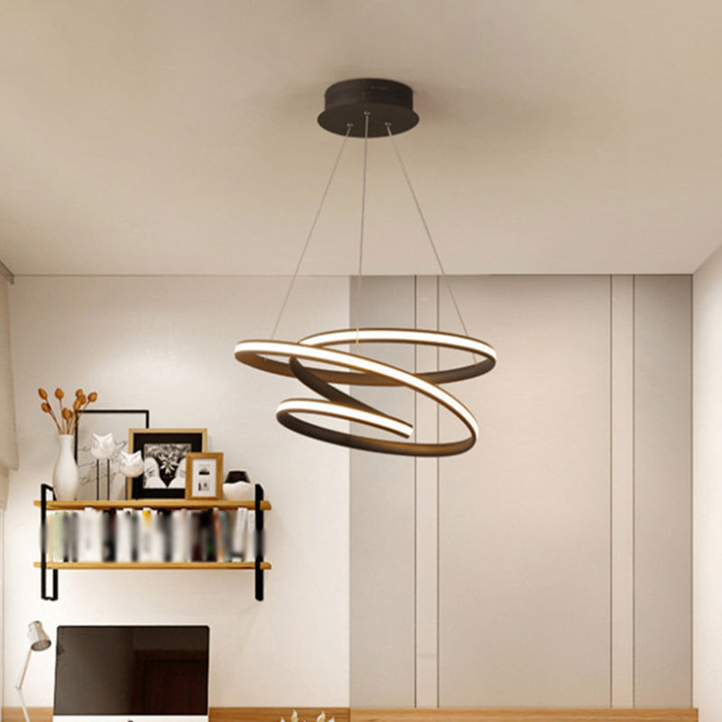 Twisted Circle Suspension Pendant Simple Metallic LED Bedroom Hanging Chandelier in Coffee, Warm/White Light Coffee Clearhalo 'Ceiling Lights' 'Chandeliers' 'Modern Chandeliers' 'Modern' Lighting' 1868122