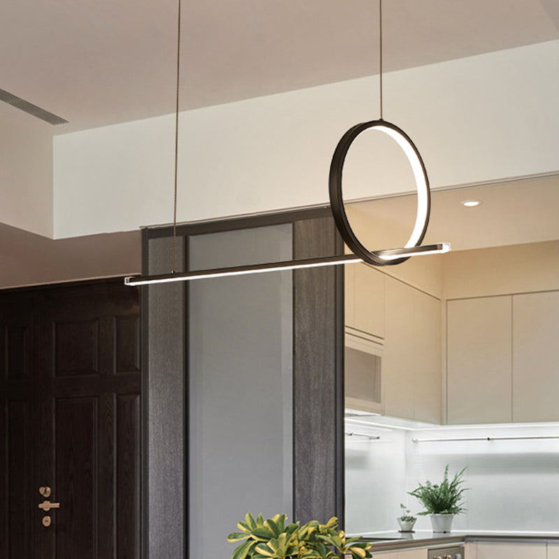 Simple Linear and Ring Island Light Metal LED Kitchen Ceiling Hang Fixture in Black Clearhalo 'Ceiling Lights' 'Island Lights' Lighting' 1868127