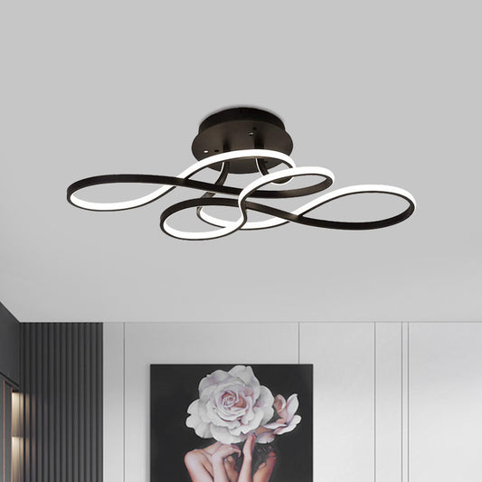 Iron Twisted Ceiling Fixture Minimalism Black/White LED Semi Mount Lighting in Warm/White Light for Parlor Black Clearhalo 'Ceiling Lights' 'Close To Ceiling Lights' 'Close to ceiling' 'Semi-flushmount' Lighting' 1868130