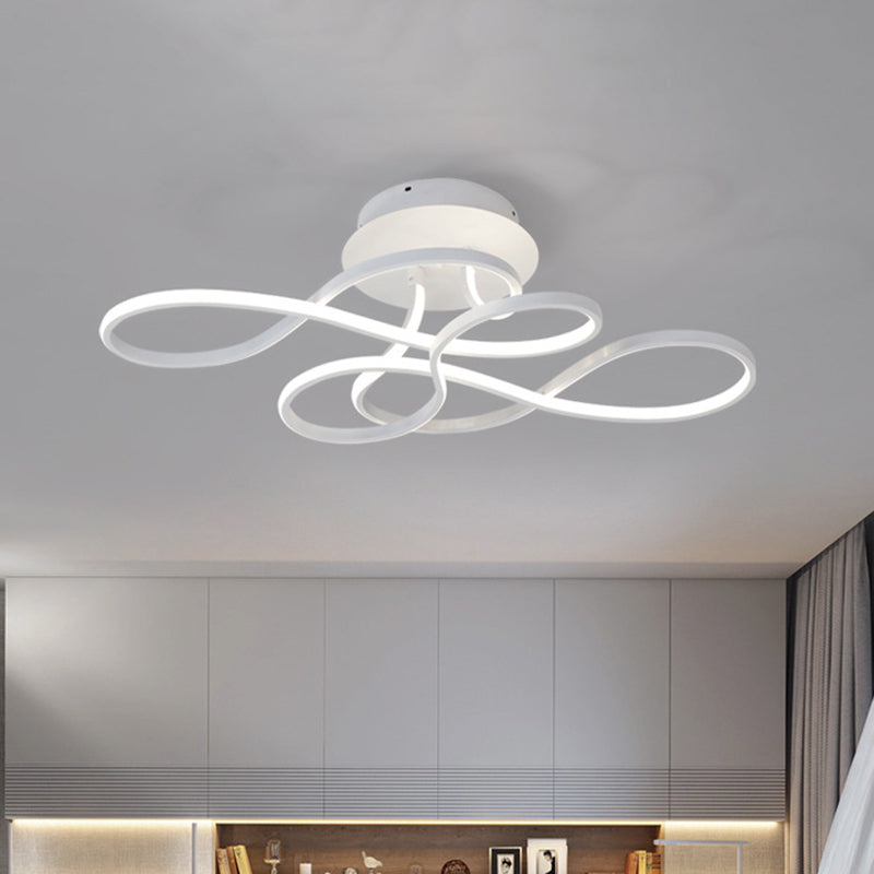 Iron Twisted Ceiling Fixture Minimalism Black/White LED Semi Mount Lighting in Warm/White Light for Parlor White Clearhalo 'Ceiling Lights' 'Close To Ceiling Lights' 'Close to ceiling' 'Semi-flushmount' Lighting' 1868134