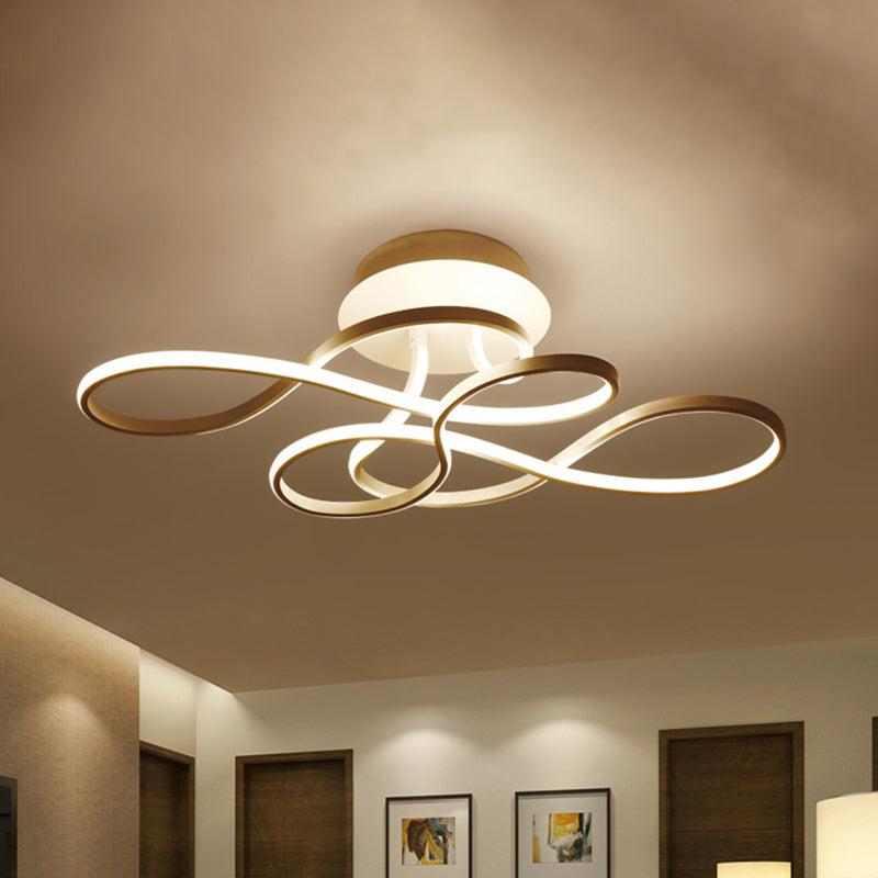 Iron Twisted Ceiling Fixture Minimalism Black/White LED Semi Mount Lighting in Warm/White Light for Parlor Clearhalo 'Ceiling Lights' 'Close To Ceiling Lights' 'Close to ceiling' 'Semi-flushmount' Lighting' 1868135