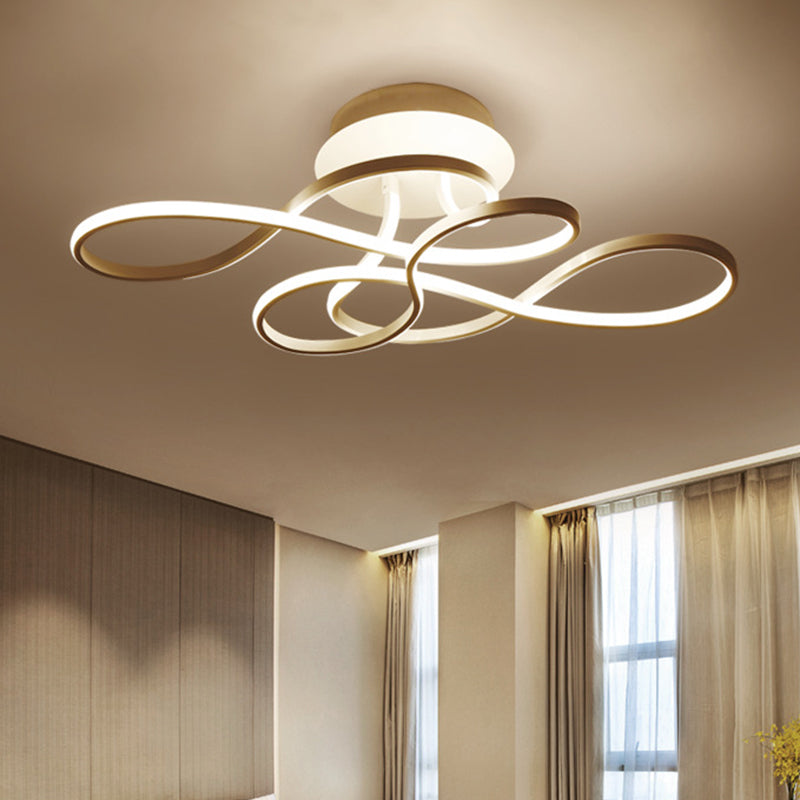 Iron Twisted Ceiling Fixture Minimalism Black/White LED Semi Mount Lighting in Warm/White Light for Parlor Clearhalo 'Ceiling Lights' 'Close To Ceiling Lights' 'Close to ceiling' 'Semi-flushmount' Lighting' 1868136