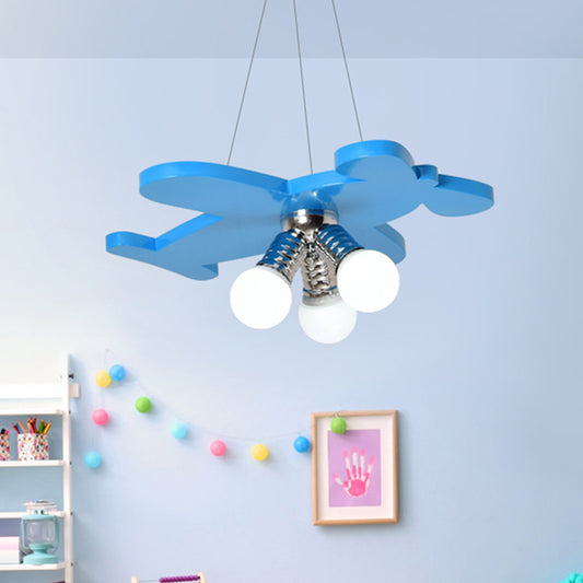 Battle-Plane Kindergarten Chandelier Lamp Acrylic 3 Heads Children Style Bulb Hanging Light in Yellow/Blue/Green Clearhalo 'Ceiling Lights' 'Chandeliers' Lighting' options 1868164