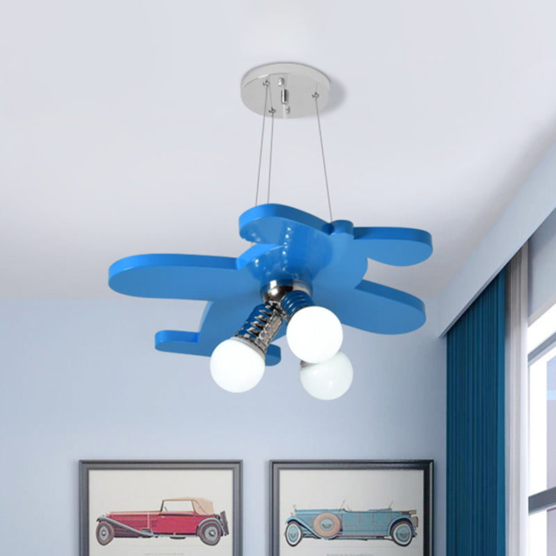 Battle-Plane Kindergarten Chandelier Lamp Acrylic 3 Heads Children Style Bulb Hanging Light in Yellow/Blue/Green Clearhalo 'Ceiling Lights' 'Chandeliers' Lighting' options 1868165