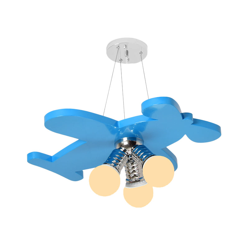 Battle-Plane Kindergarten Chandelier Lamp Acrylic 3 Heads Children Style Bulb Hanging Light in Yellow/Blue/Green Clearhalo 'Ceiling Lights' 'Chandeliers' Lighting' options 1868166