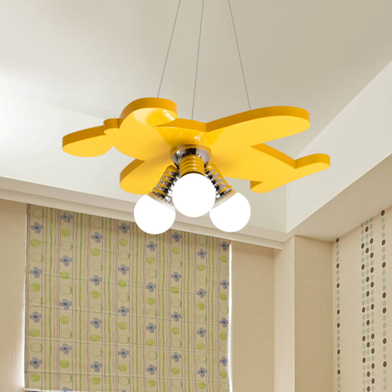 Battle-Plane Kindergarten Chandelier Lamp Acrylic 3 Heads Children Style Bulb Hanging Light in Yellow/Blue/Green Clearhalo 'Ceiling Lights' 'Chandeliers' Lighting' options 1868167