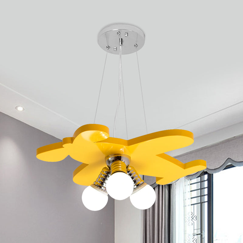 Battle-Plane Kindergarten Chandelier Lamp Acrylic 3 Heads Children Style Bulb Hanging Light in Yellow/Blue/Green Clearhalo 'Ceiling Lights' 'Chandeliers' Lighting' options 1868168