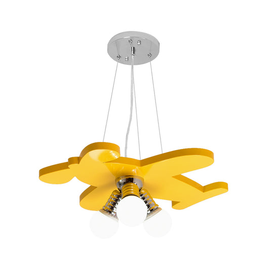 Battle-Plane Kindergarten Chandelier Lamp Acrylic 3 Heads Children Style Bulb Hanging Light in Yellow/Blue/Green Clearhalo 'Ceiling Lights' 'Chandeliers' Lighting' options 1868169