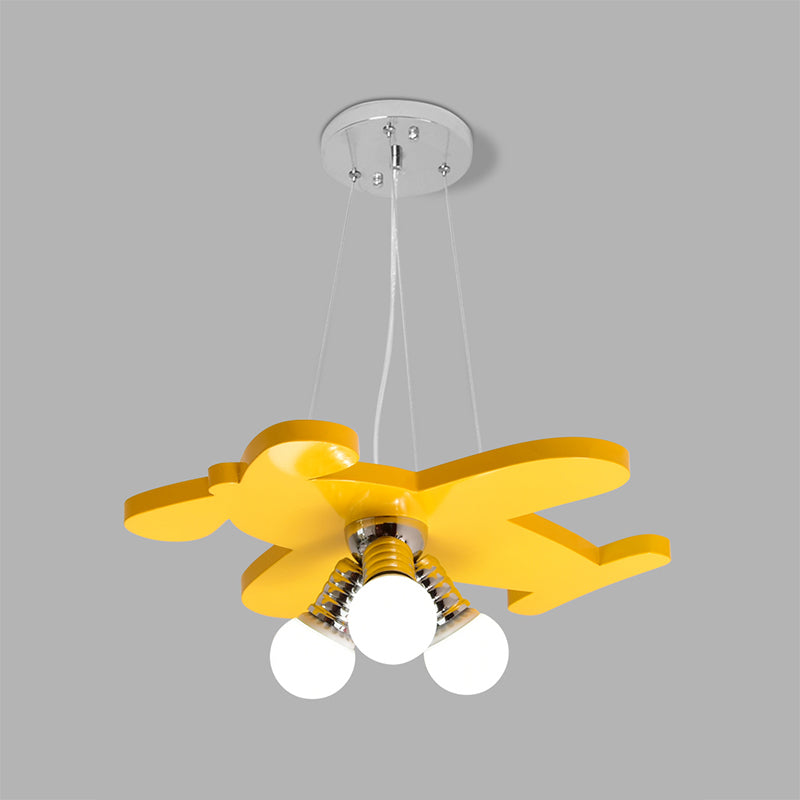 Battle-Plane Kindergarten Chandelier Lamp Acrylic 3 Heads Children Style Bulb Hanging Light in Yellow/Blue/Green Clearhalo 'Ceiling Lights' 'Chandeliers' Lighting' options 1868170