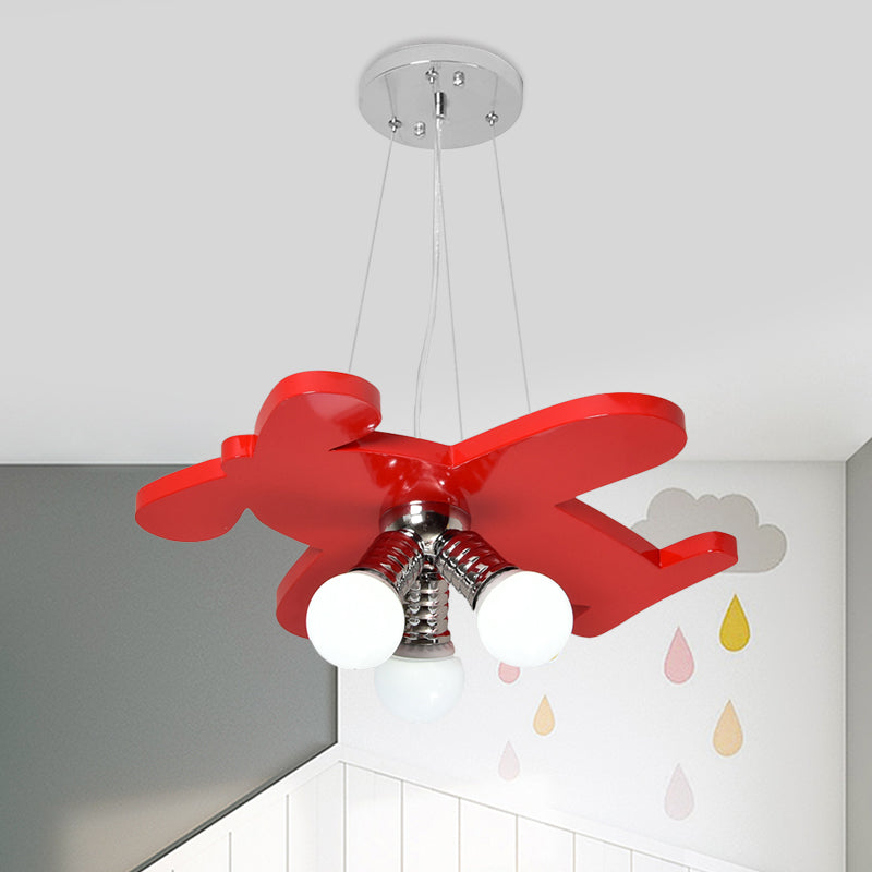 Battle-Plane Kindergarten Chandelier Lamp Acrylic 3 Heads Children Style Bulb Hanging Light in Yellow/Blue/Green Clearhalo 'Ceiling Lights' 'Chandeliers' Lighting' options 1868171